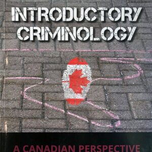 Cover of textbook "Introductory Criminology: a Canadian Perspective." Thumbprint graphic coloured with Canadian flag imposed on a chalk outline of a person drawn on a paving stone road or sidewalk.