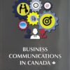 Cover of textbook "Business Communications in Canada: Refining Your Professional Skills. Graphic depicts gears with business-related icons such as a person at a white board, people shaking hands, and a stopwatch, on a grey background.